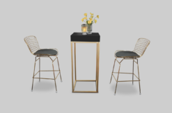 Gold frame cocktail table with black wooden table top for rent or sale in dubai, abu dhabi and the uae. Call Areeka Event Rentals at 04-832-6646 to book them today.