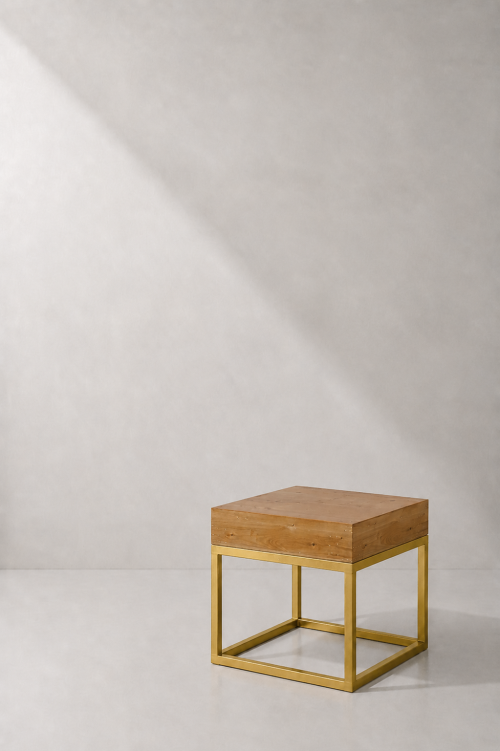 Menorca Gold Side Table, Wooden Top - Image 2