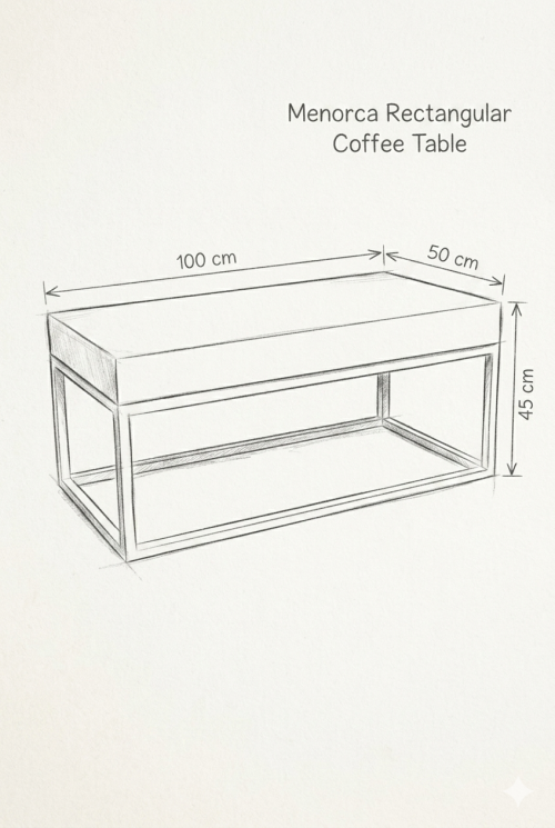 Menorca White Rectangular Coffee Table, Black Top - Image 3