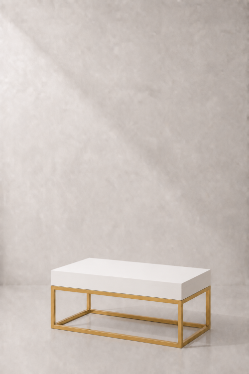 Menorca Gold Rectangular Coffee Table, White Top - Image 2