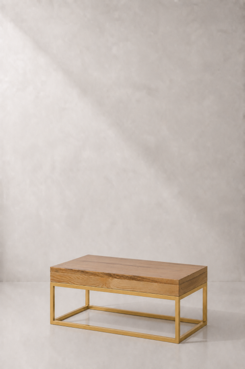 Menorca Gold Rectangular Coffee Table, Wooden Top - Image 2
