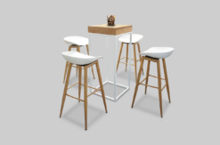 Wooden Top Cocktail Table, White Base Cocktail Table, Wooden Cocktail Chair