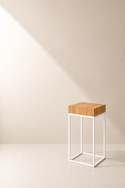 Menorca White High Table, Wooden Top - Image 2