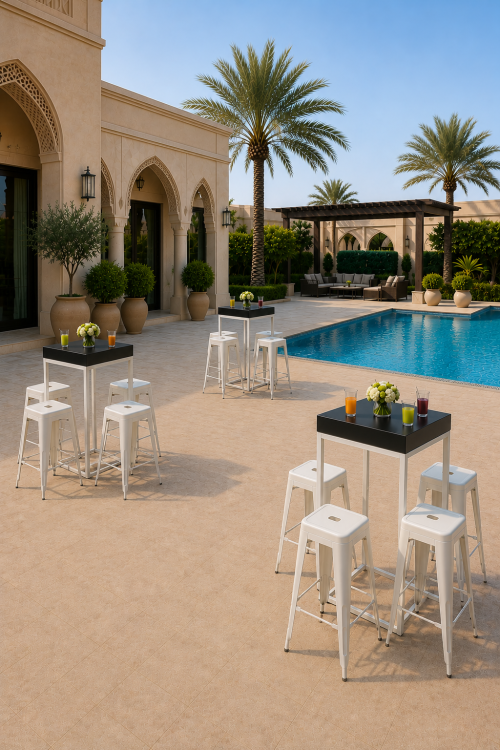 Menorca White High Table, Black Top - Image 4