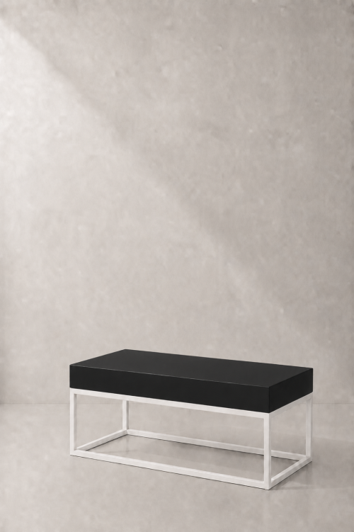 Menorca White Rectangular Coffee Table, Black Top - Image 2