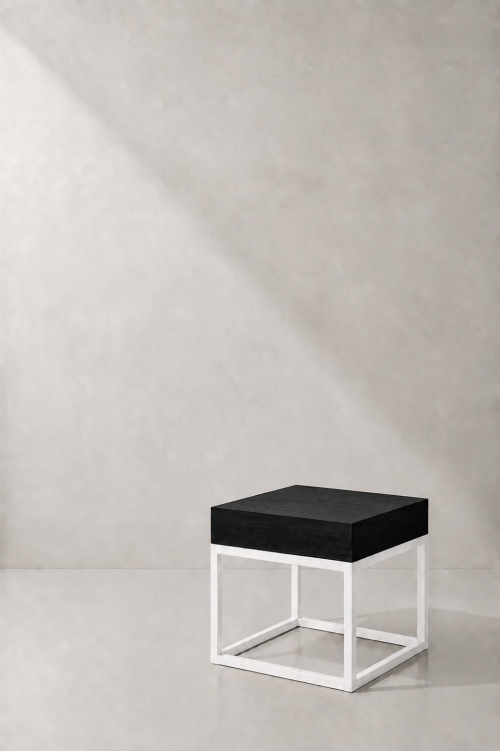 Menorca White Side Table, Black Top - Image 2