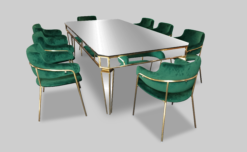 Mirror Table, Glass Dining Table, Green Dining Chair, Velvet Chair