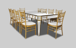 Mirror Dining Table, Gold Dining Chairs