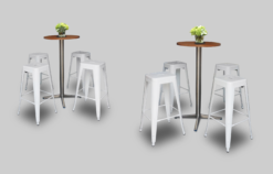 Bistro table, rent bistro table, hire bistro table, cocktail table for rent, white barstool, metal bar stool