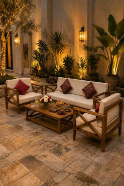Outdoor wooden sofas rental in Dubai, Abu Dhabi, UAE