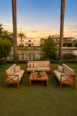 outdoor wooden lounges on rental in Dubai, Abu Dhabi, UAE
