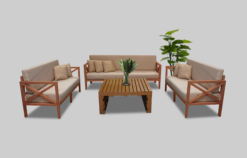 Wooden Sofa, Outdoor Sofa, 3 Seater Wooden Sofa, Braun Square Coffee Table