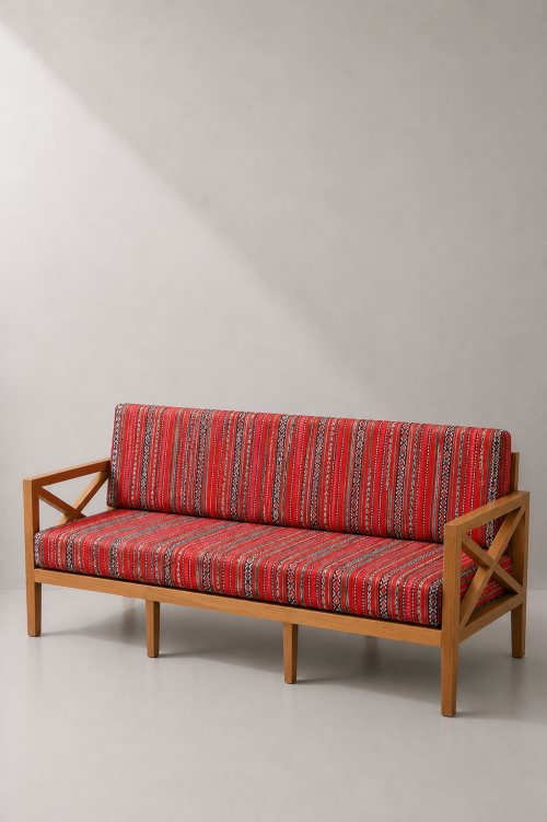 Norfolk Arabic 3-Seater Wooden Sofa - Image 2