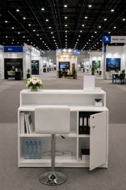 Nostra counter with shelves for exhibitions and trade shows