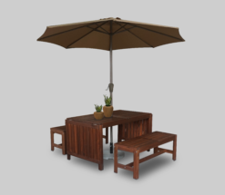 Oakland Wooden Dining Table, Oakland Wooden Bench, Umbrella