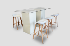 Rectangular Glass High Table, Clear Glass Cocktail Table, Wooden Bar Stool, White Bar Stool