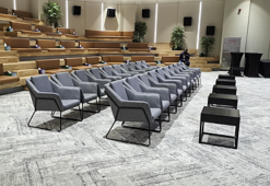 Gray Sofa, Black Side Table