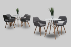 Grey Dining Chair, Wooden Dining Chair, White Round Cafe Table, Wooden Cafe Table