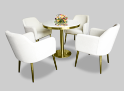 Gold Dining Table, White Dining Table, Round Dining Table, 4 Seater Dining Table, Beige Dining Chair