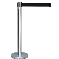 Retractable belt stanchion with black belt and chrome post for event rentals in Dubai UAE
