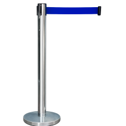 Retractable Belt Stanchion - Blue on Chrome