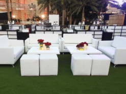 White Square Pouffe, 2 Seater Sofa, Square Coffee Table