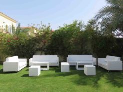 3 Seater Sofa, White Square Pouffe, Devon Rectangular Coffee Table