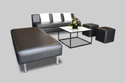 Black Sofa, 3 Seater Black Sofa, Black Square Pouffe, Square Marble Coffee Table, Indiana Black Daybed