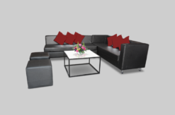 Black Sofa, 3 Seater Black Sofa, L-Shaped Sofa, Black Marble Coffee Table, Black Square Pouffe