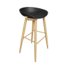 Scandinavian Black Barstool with black molded seat and natural wooden legs for event rental in Dubai.