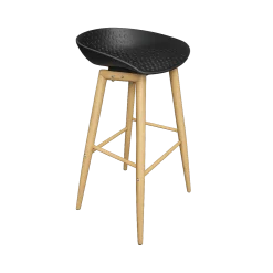 Scandinavian Black Barstool with black molded seat and natural wooden legs for event rental in Dubai.