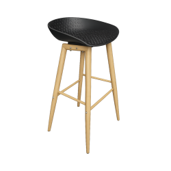 Scandinavian Black Barstool with black molded seat and natural wooden legs for event rental in Dubai.