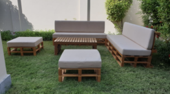 Wooden Sofa, Outdoor Sofa, Ottoman, Braun Rectangular Coffee Table
