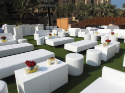 VIP Sofa, White Sofa, 2 Seater Sofa, Round Pouffe