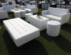 VIP Sofa, White Sofa, 2 Seater Sofa, Round Pouffe