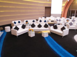 VIP Sofa, White Sofa, 2 Seater Sofa, Rectangular Glass Coffee Table