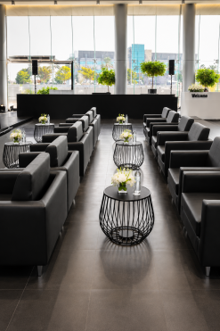 black sofas and tables on rental in dubai, abu dhabi, uae