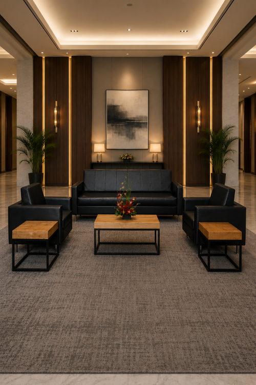 black sofas available for rent in Dubai, Abu Dhabi, UAE