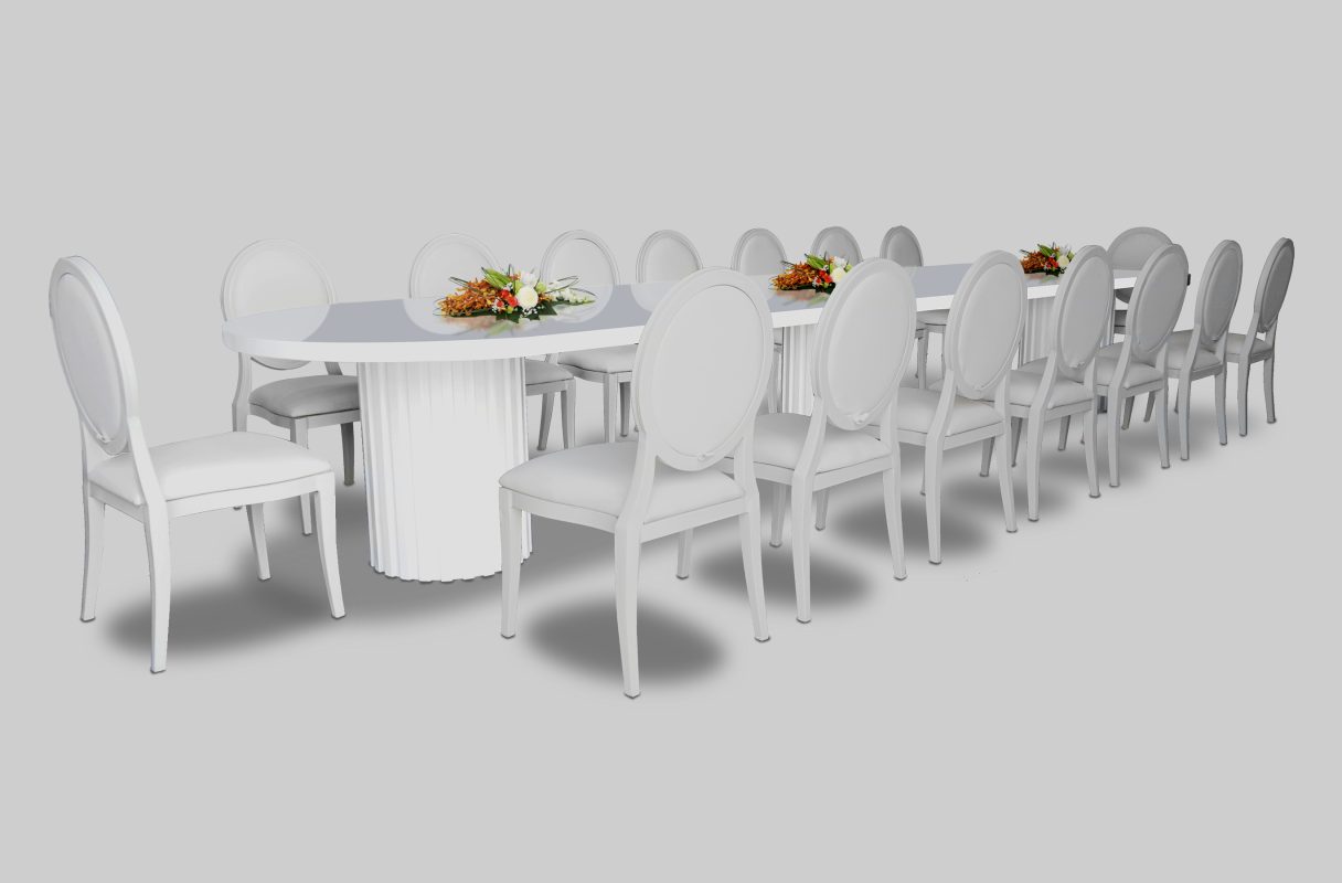 Long Oval Dining Table Rental for Dubai, Abu Dhabi, UAE events.