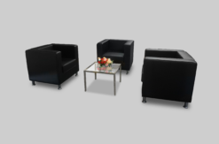 Square Glass Coffee Table, Silver Coffee Table, Black Sofa, Black Single Seater Sofa