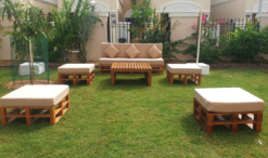 Wooden Sofa, Outdoor Sofa, Ottoman, 3 Seater Wooden Sofa, Braun Square Coffee Table