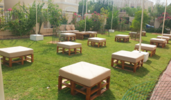 Wooden Sofa, Outdoor Sofa, Ottoman, Braun Square Coffee Table