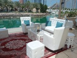 Classic Sofa, VIP Sofa, White Sofa, Single Seater Classic Sofa, 2 Seater Classic Sofa, Square Pouffe, Rectangular Coffee Table, Arabic Carpet