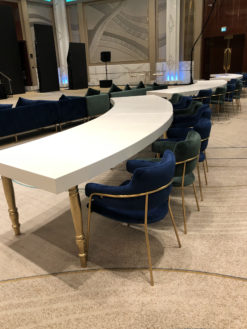 Curve Dining Table, White and Gold Curve Dining Table, Velvet Dining Chair, Blue Dining Chair, Green Dining Chair, Velvet Dining Chair