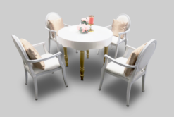 Round Dining Table, White and Gold Dining Table, 4 Seater Dining Table