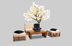 Wooden Sofa, Outdoor Sofa, 2 Seater Wooden Sofa, Ottoman, Braun Rectangular Coffee Table