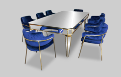 Mirror Table, Blue Dining Chair, Velvet Dining Chair