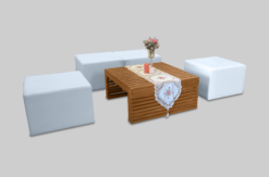 White Square Pouffe, Braun Square Coffee Table