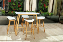 White High Table, Rectangular Cocktail Table, White Bar Stool